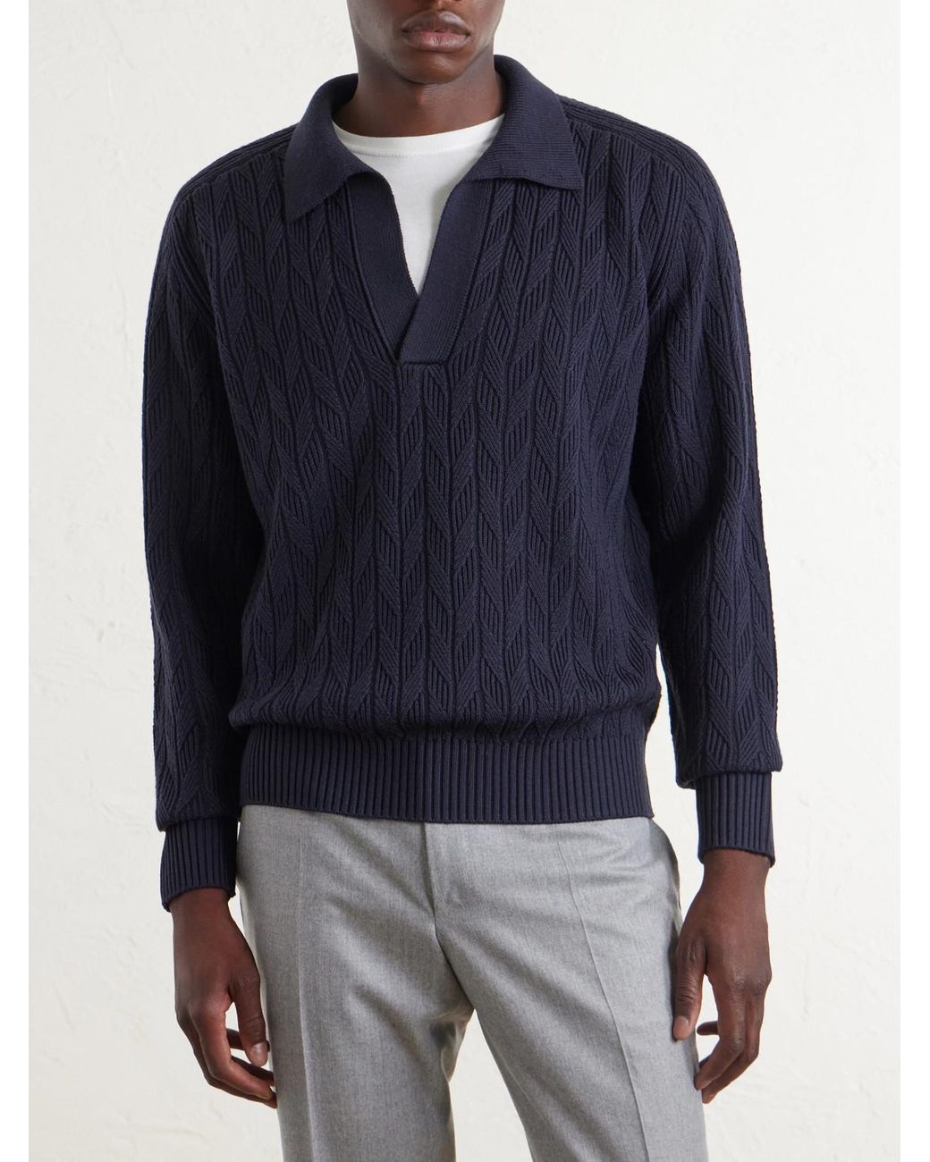 Canali Blue Textured Wool Polo Sweater for men