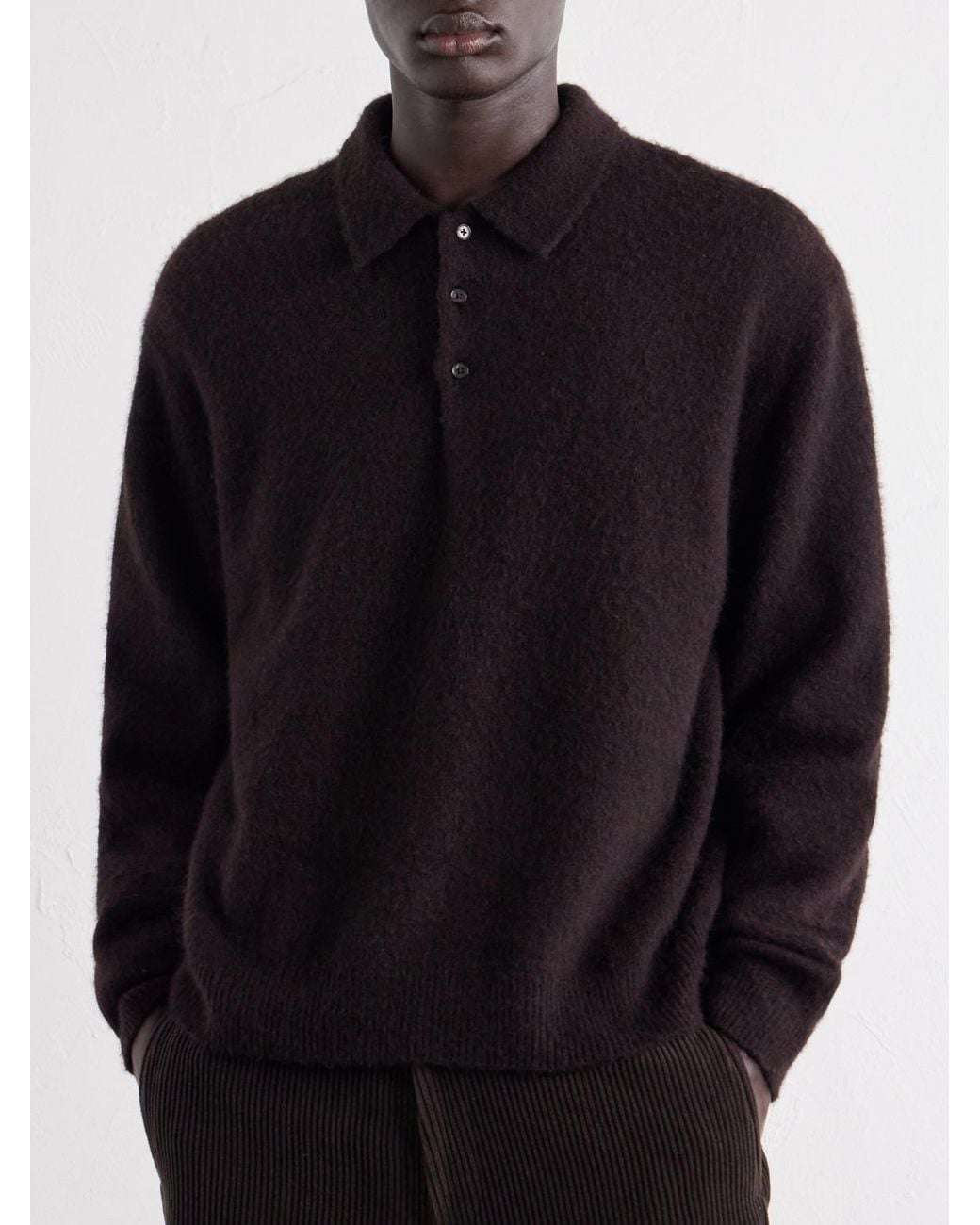 A.PRESSE Black Brushed Cashmere Polo Sweater for men