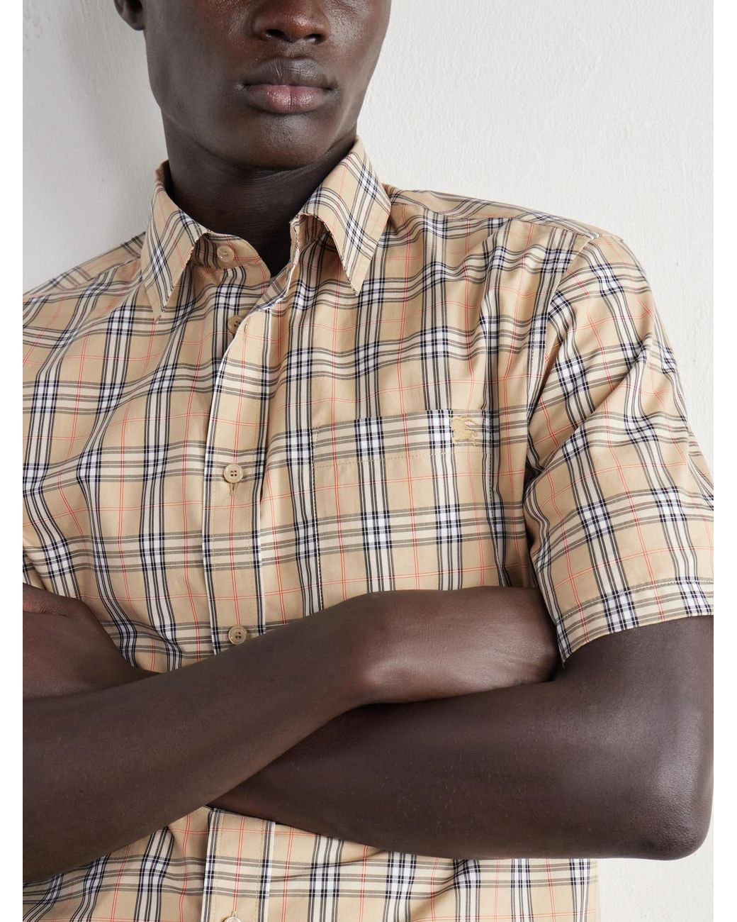 Burberry Natural Checked Cotton-Poplin Shirt for men