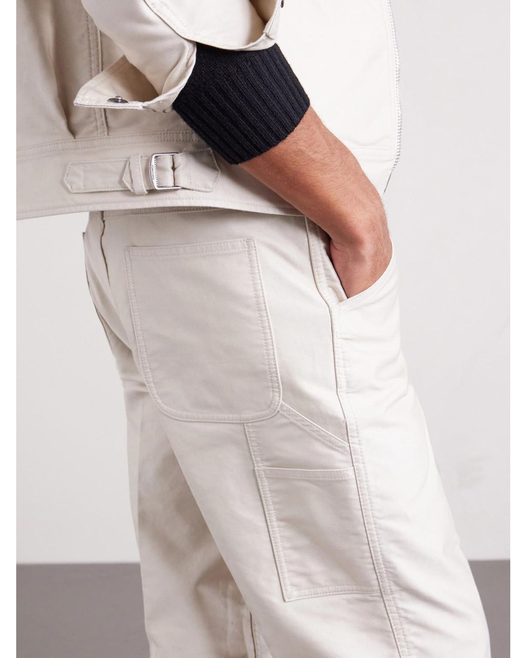 Tom Ford White Straight-Leg Cotton-Satin Trousers for men