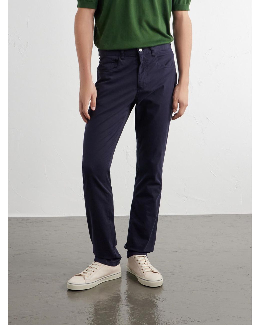 Canali Blue Tapered Cotton-Blend Twill Trousers for men