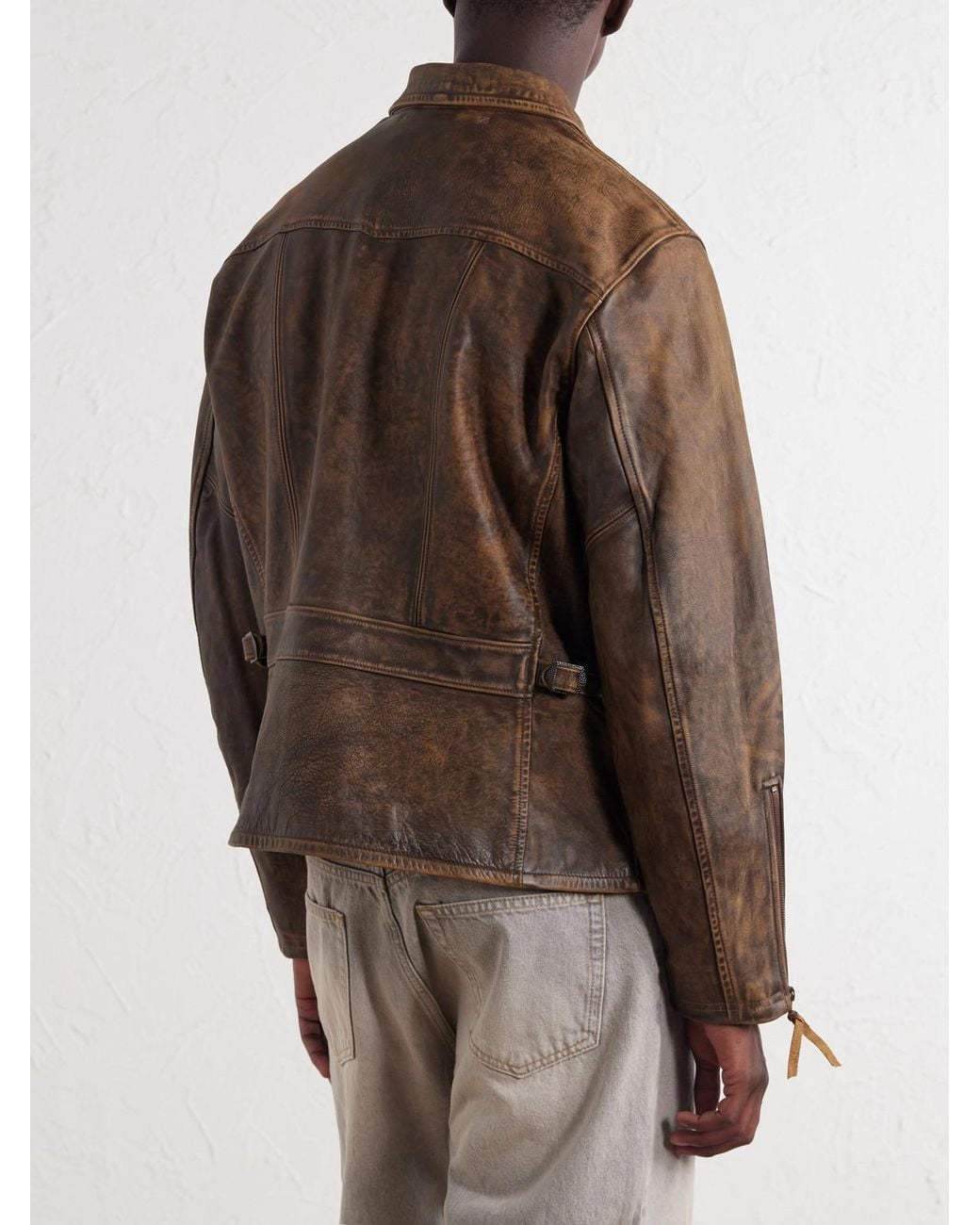 RRL Brown Distressed Leather Jacket for men