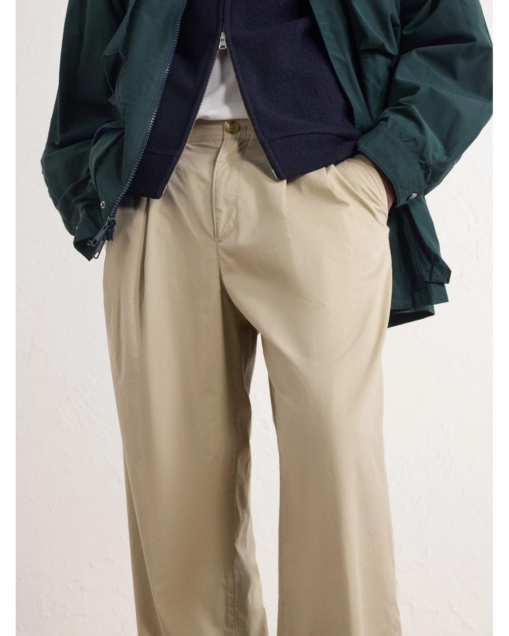 Aimé Leon Dore Natural Straight-Leg Pleated Cotton Trousers for men