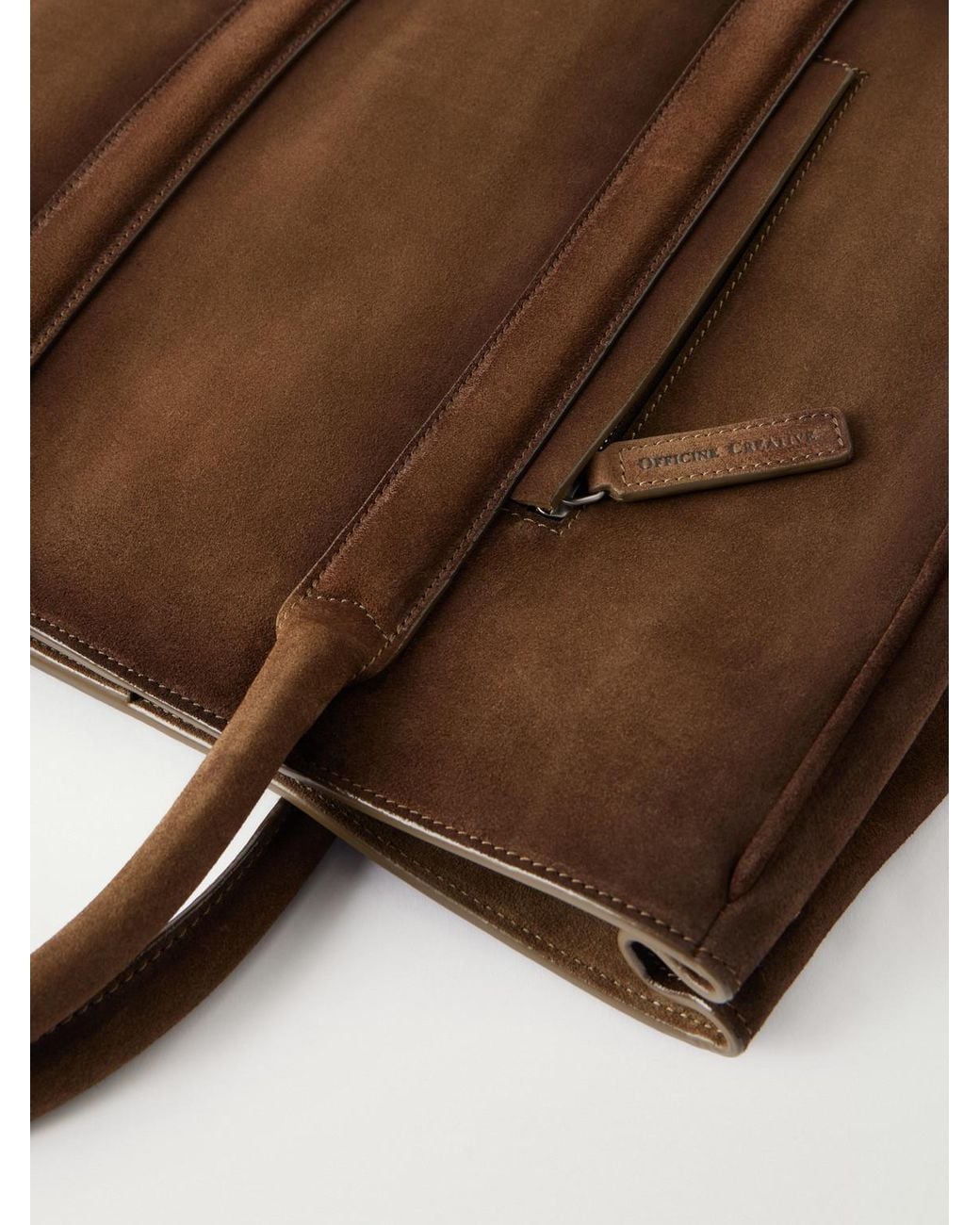 Officine Creative Brown Quentin/026 Cashmere-Lined Suede Tote Bag for men