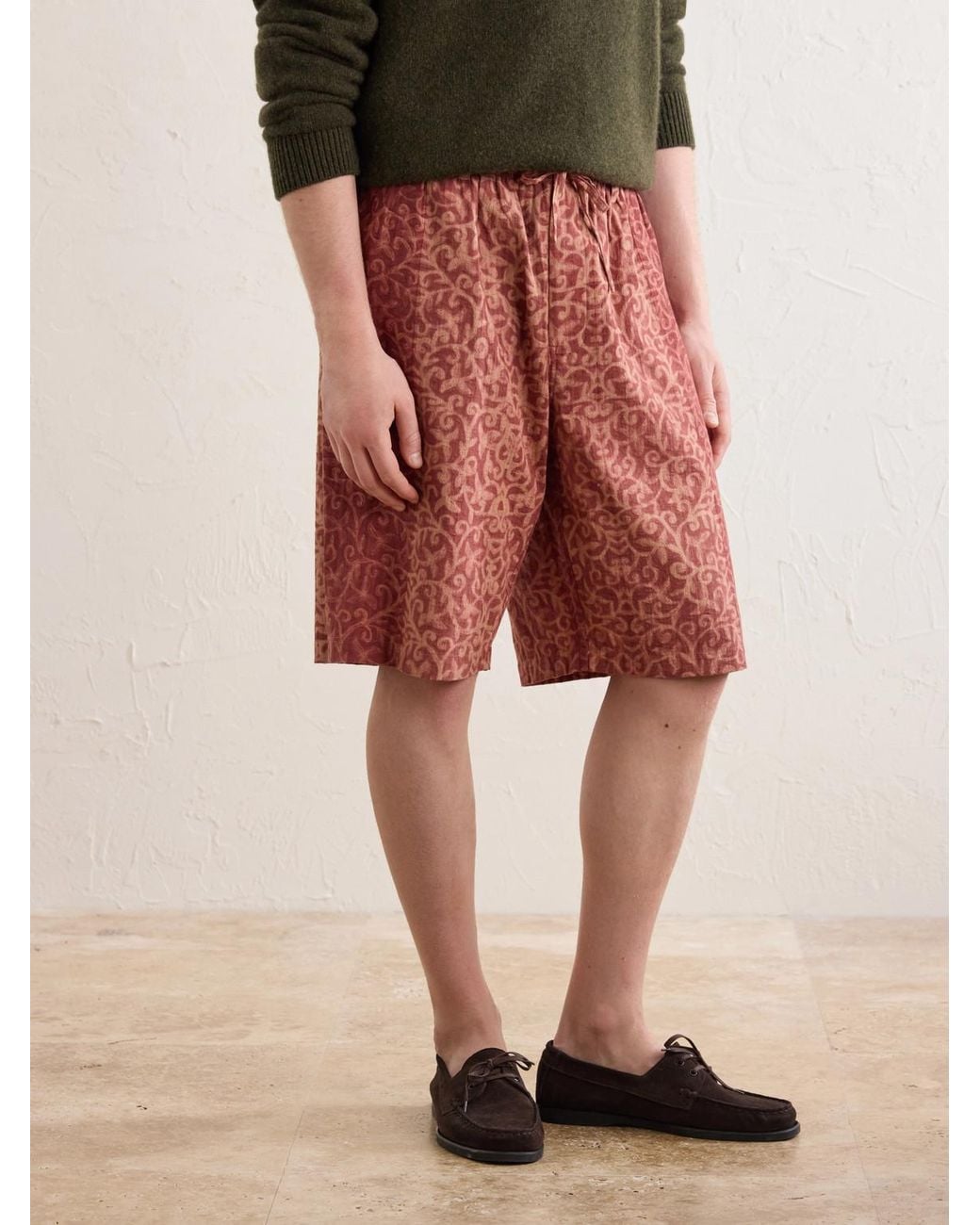 Kardo Red Milo Shibori Straight-Leg Printed Cotton Shorts for men