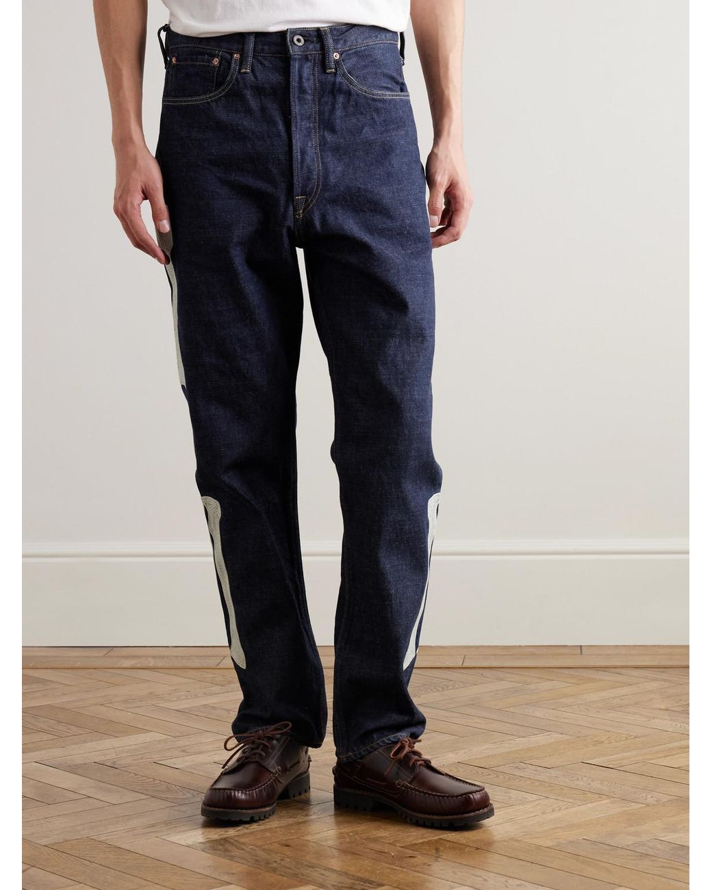Kapital Blue Okagilly Slim-fit Crochet-trimmed Jeans for men