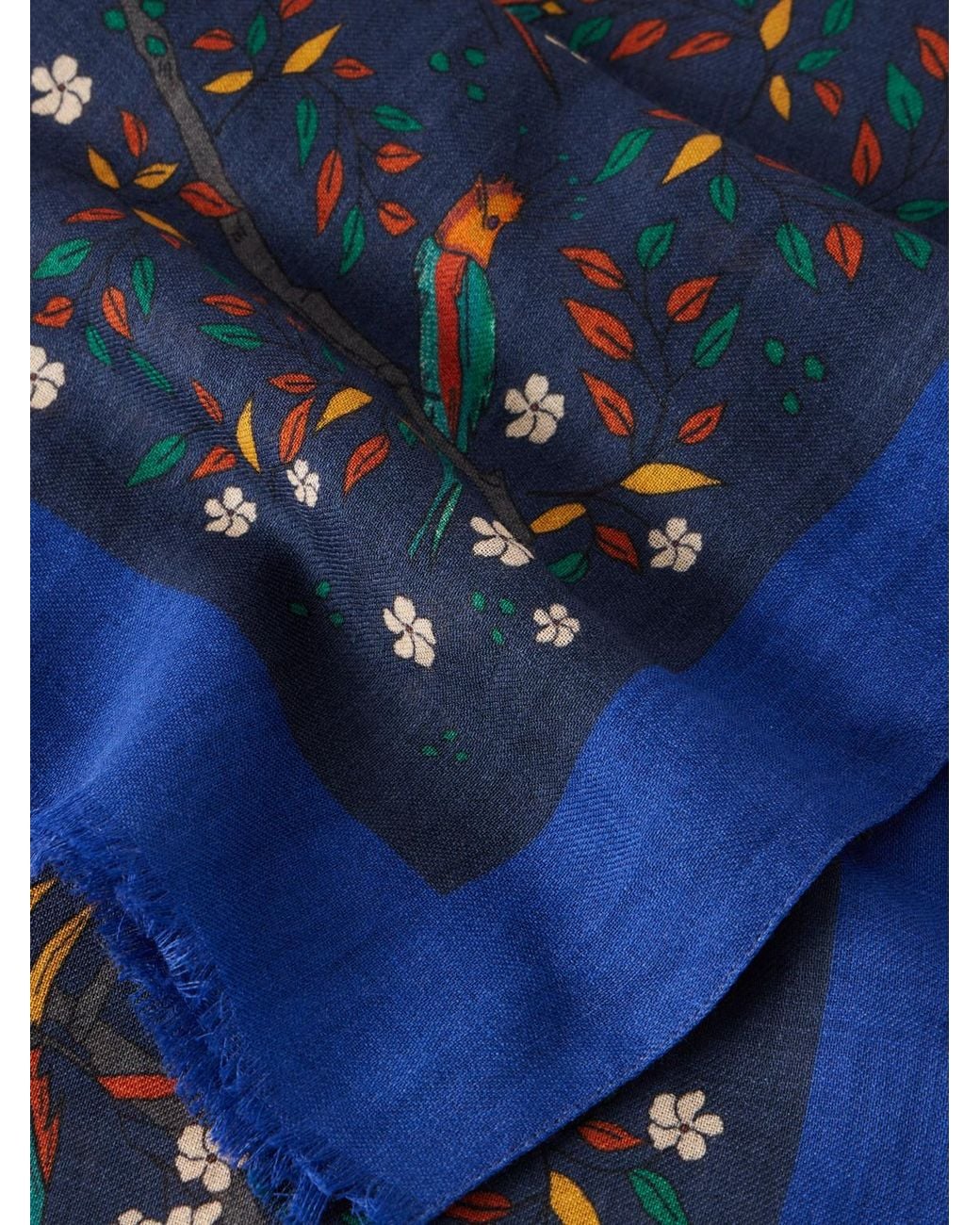 Drake's Blue Printed Wool Gauze Scarf for men