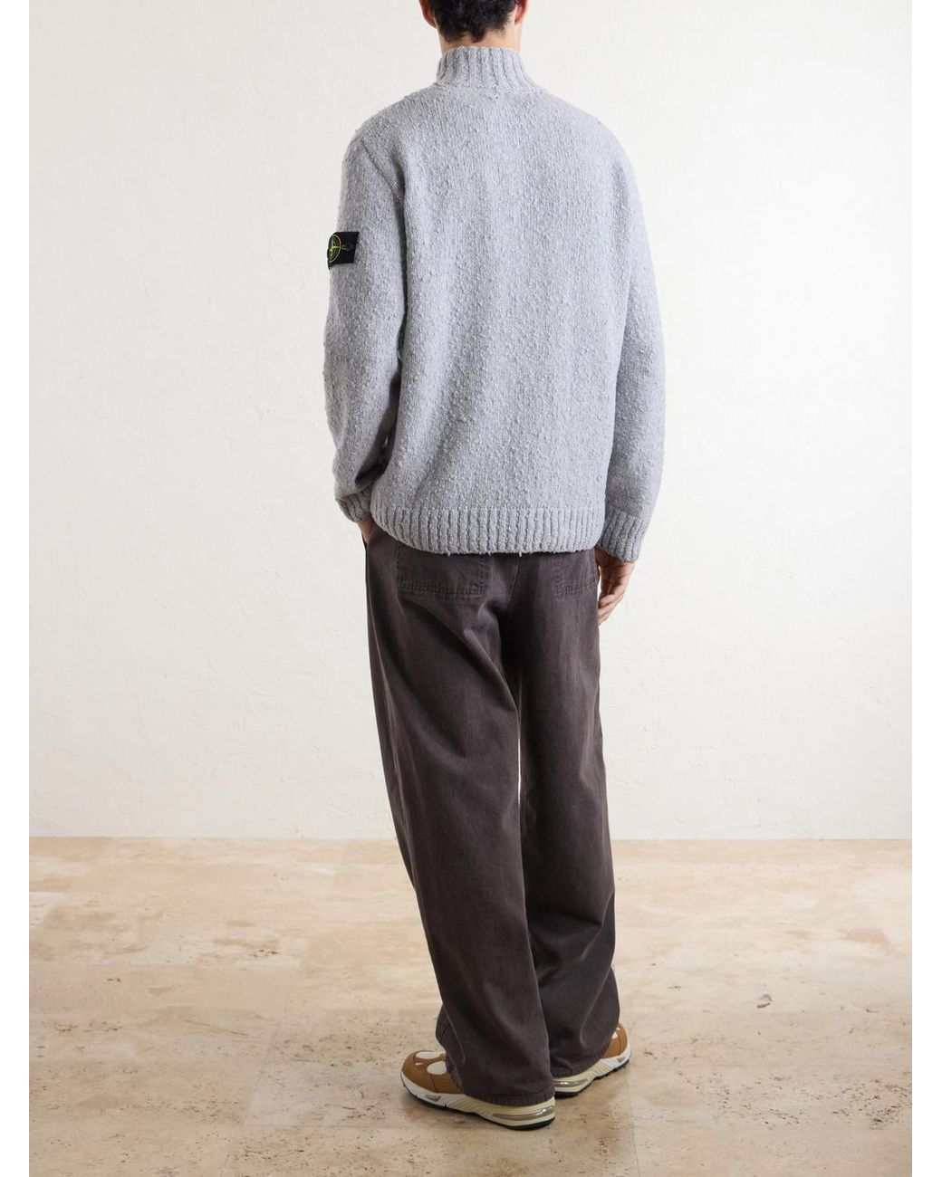 Stone Island Gray Speckled Wool And Nylon-Blend Half-Zip Sweater for men