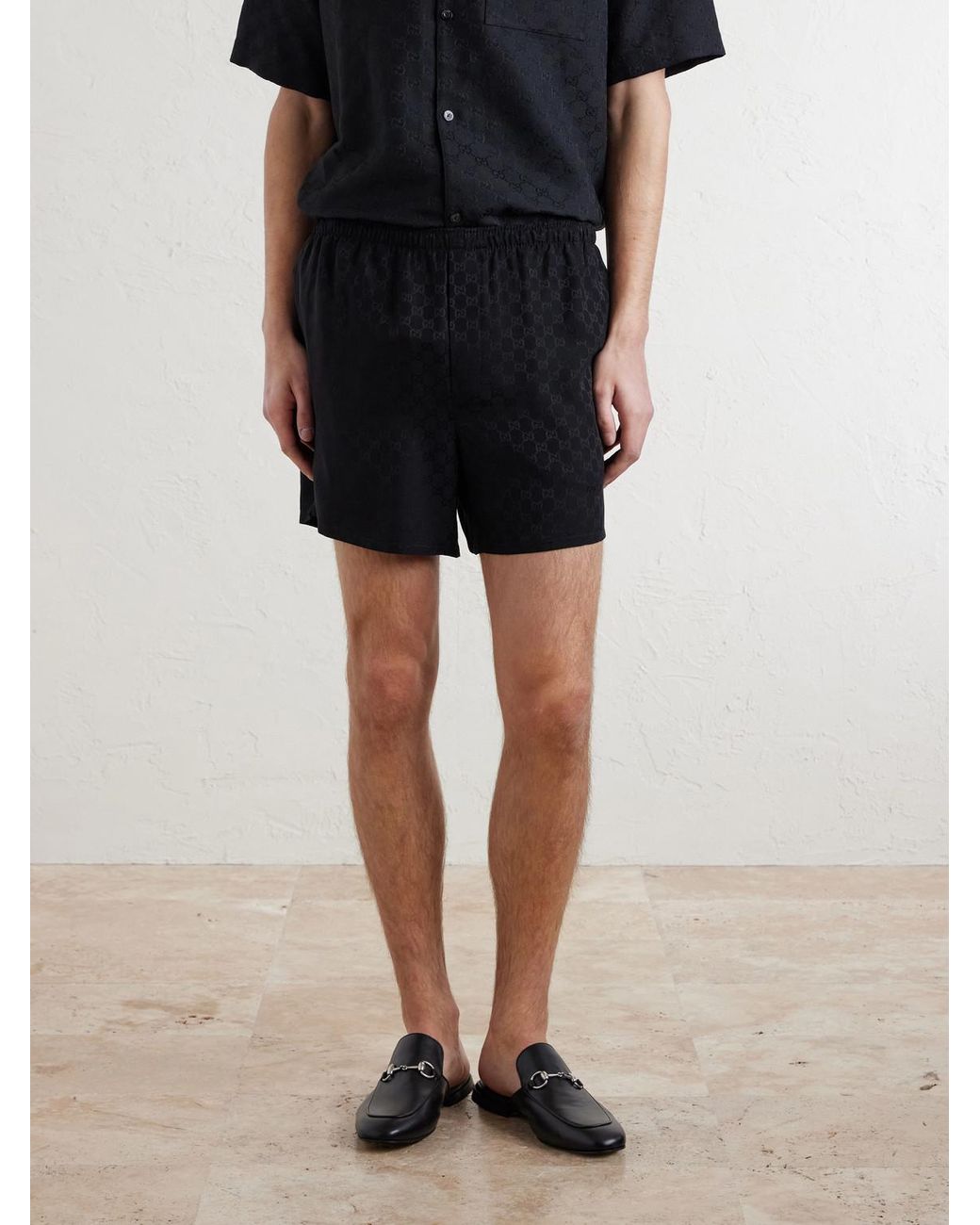 Gucci Blue Straight-Leg Logo-Jacquard Silk Shorts for men