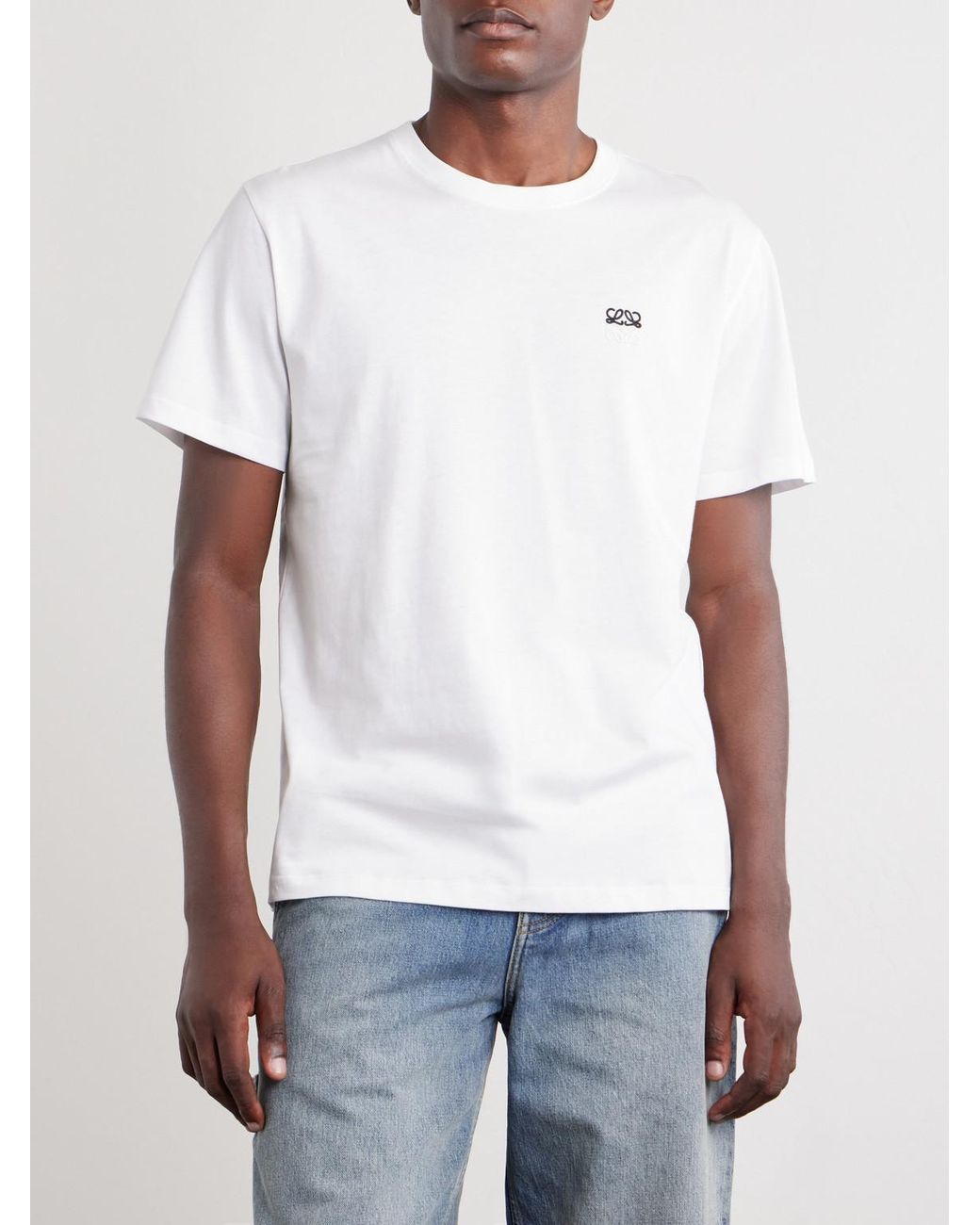 Loewe White Anagram-Embroidered Cotton-Jersey T-Shirt for men
