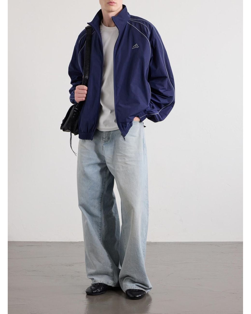 Balenciaga Blue Logo-Print Cotton-Blend Track Jacket for men