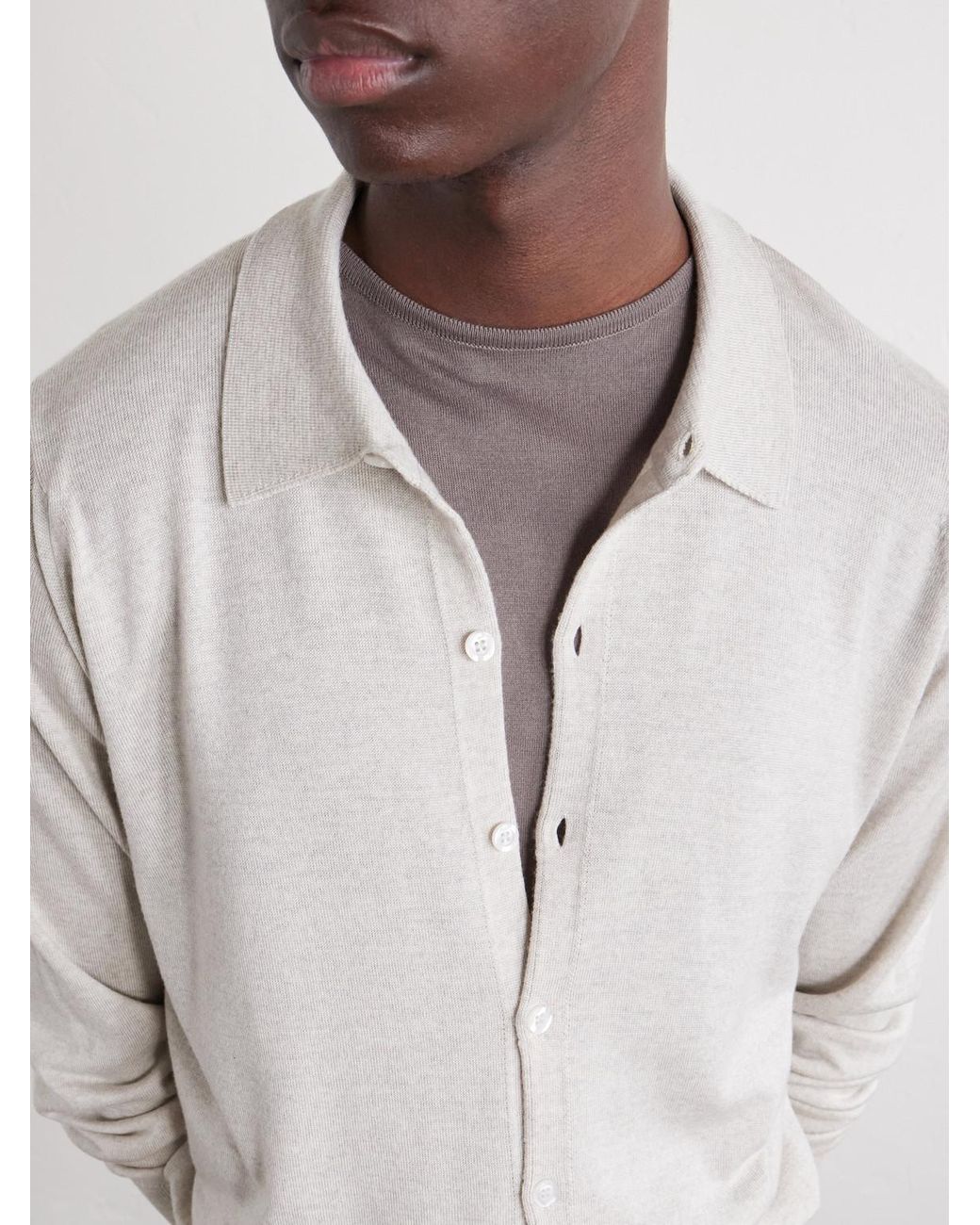 John Smedley White Tibor Merino Wool Cardigan for men