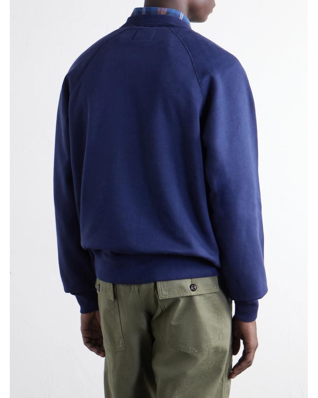 Drake's Blue Garment-Washed Cotton-Jersey Sweatshirt for men