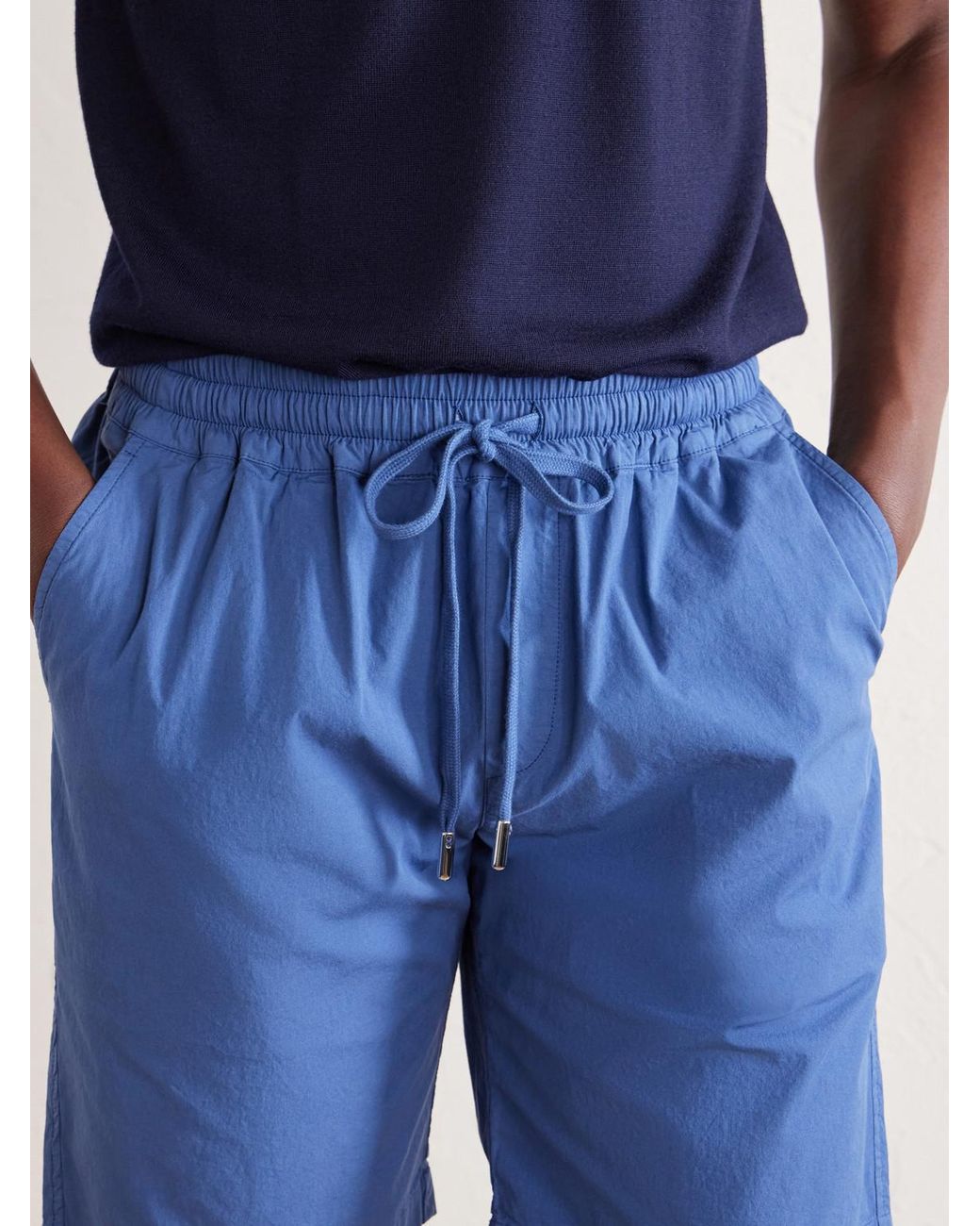Fedeli Blue Alfa Straight-Leg Cotton-Blend Drawstring Shorts for men