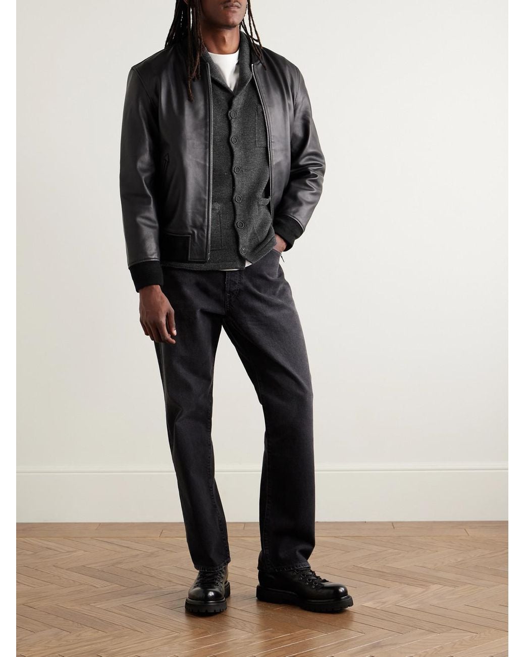Inis Meáin Black New Pub Jacket Wool And Linen-blend Cardigan for men
