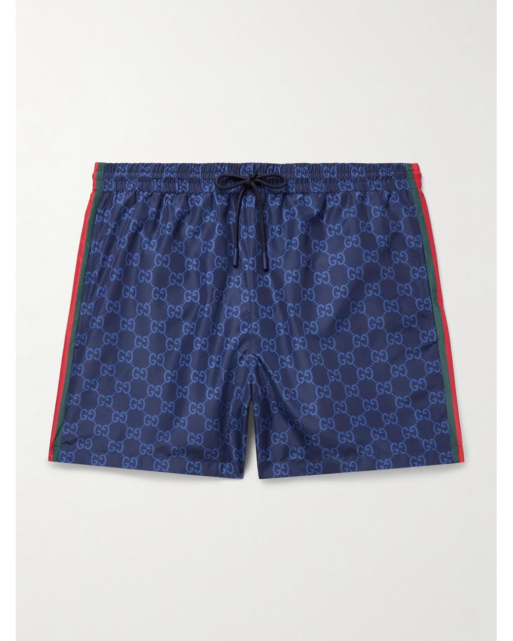 Gucci Blue Slim-Fit Mid-Length Logo-Print Striped Swim Shorts for men
