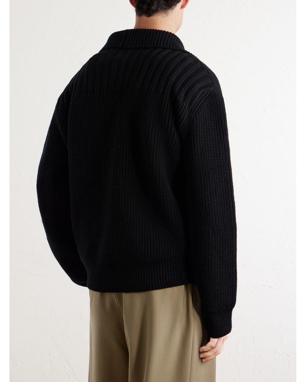 Dries Van Noten Blue Shawl-Collar Ribbed Wool Cardigan for men