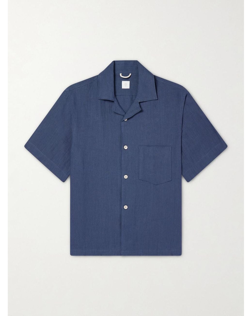 Eleventy Blue Camp-Collar Linen Shirt for men