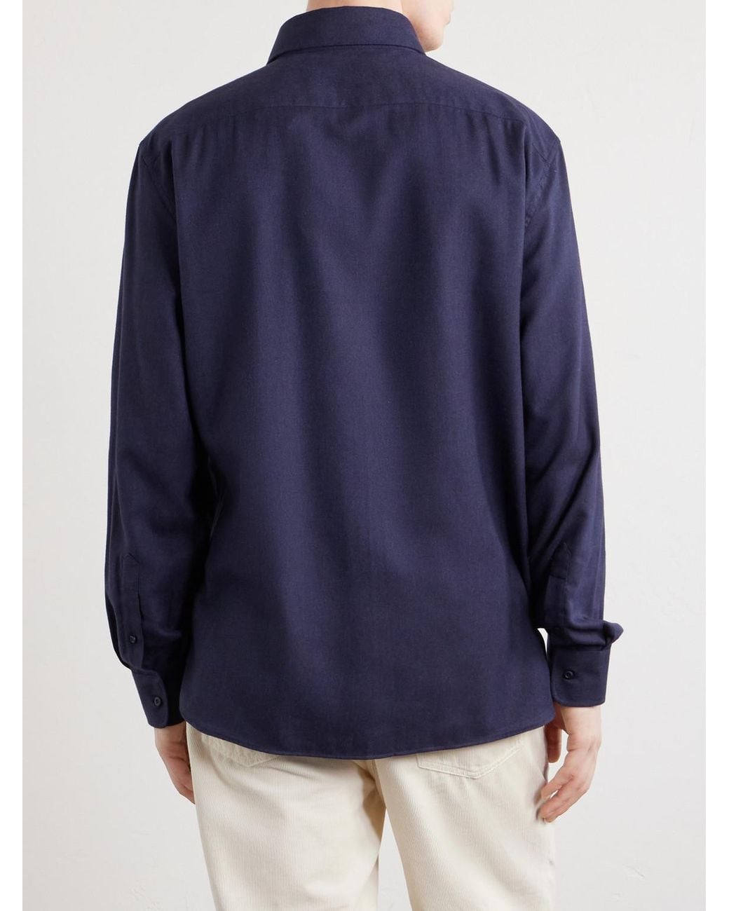 Brunello Cucinelli Blue Herringbone Cotton And Lyocell-Blend Shirt for men