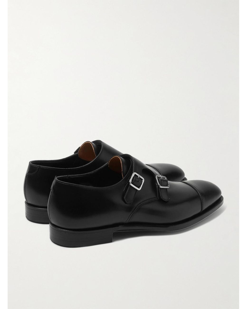 George Cleverley Black Thomas Cap-Toe Leather Monk-Strap Shoes for men