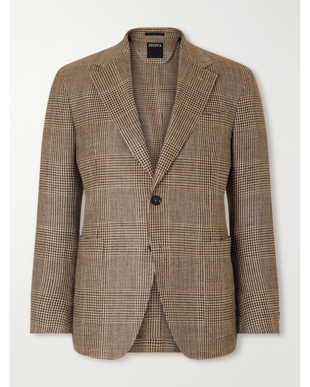 Zegna Brown Houndstooth Linen, Silk And Wool-Blend Blazer for men