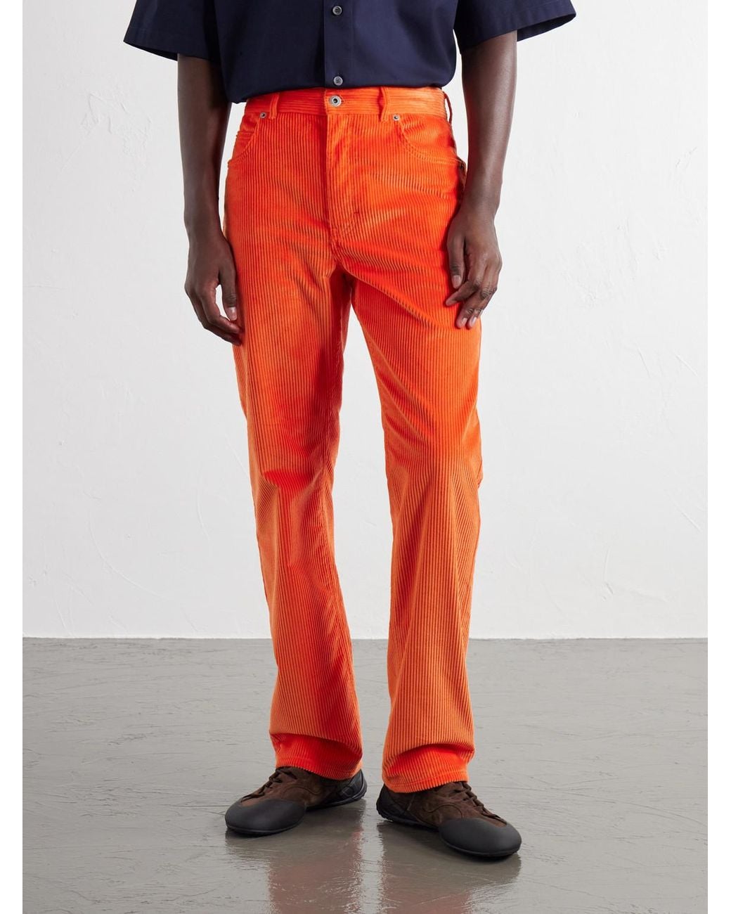 Loewe Orange Straight-Leg Cotton-Corduroy Trousers for men