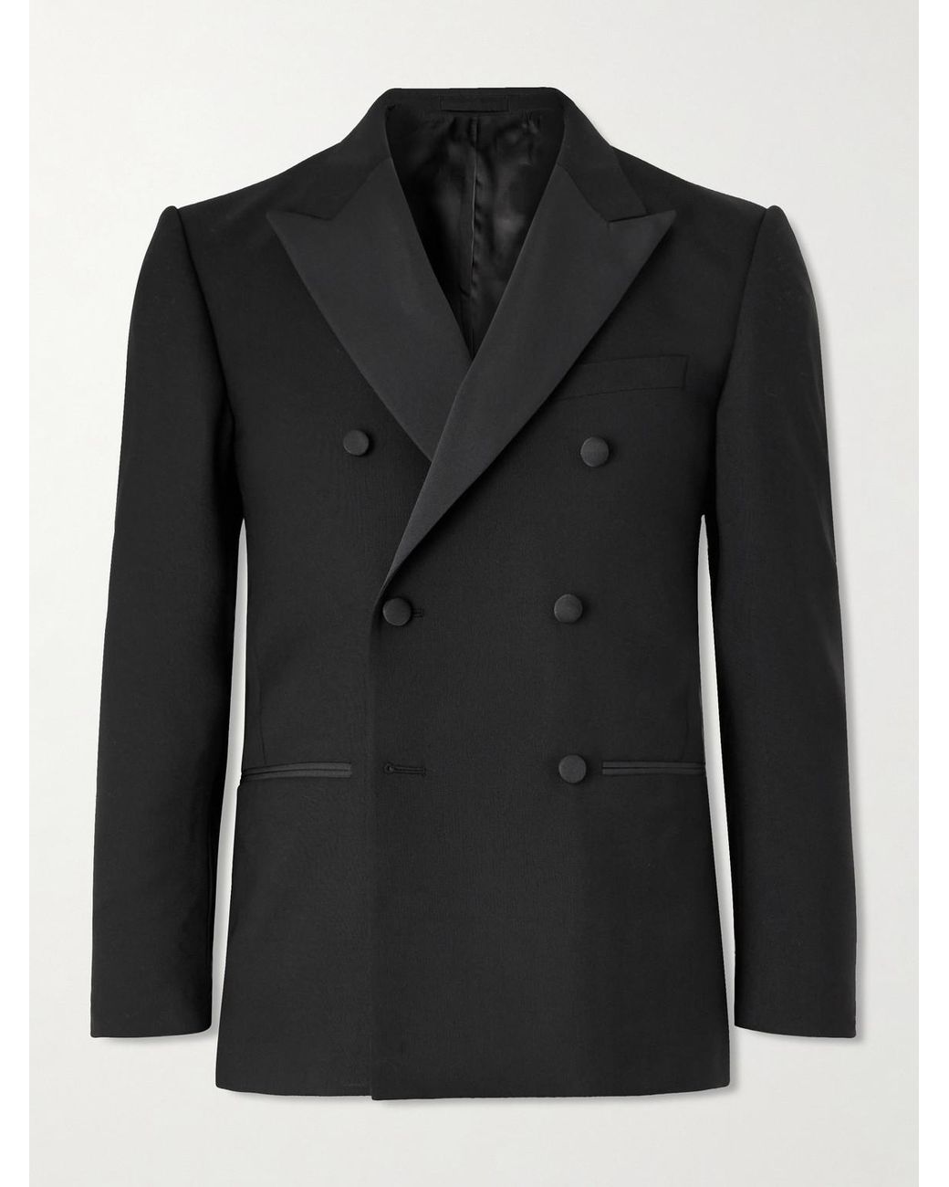 Mr P. Black Double-Breasted Slim-Fit Satin-Trimmed Virgin Wool-Twill Tuxedo Jacket for men