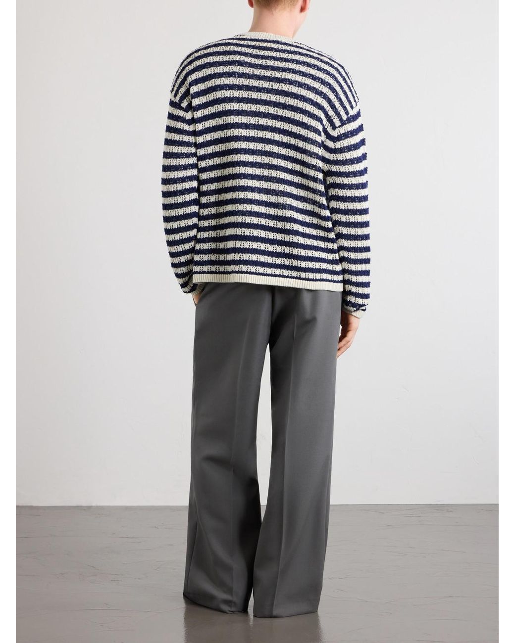Aimé Leon Dore Blue Eyelet Striped Open-Knit Cotton Sweater for men