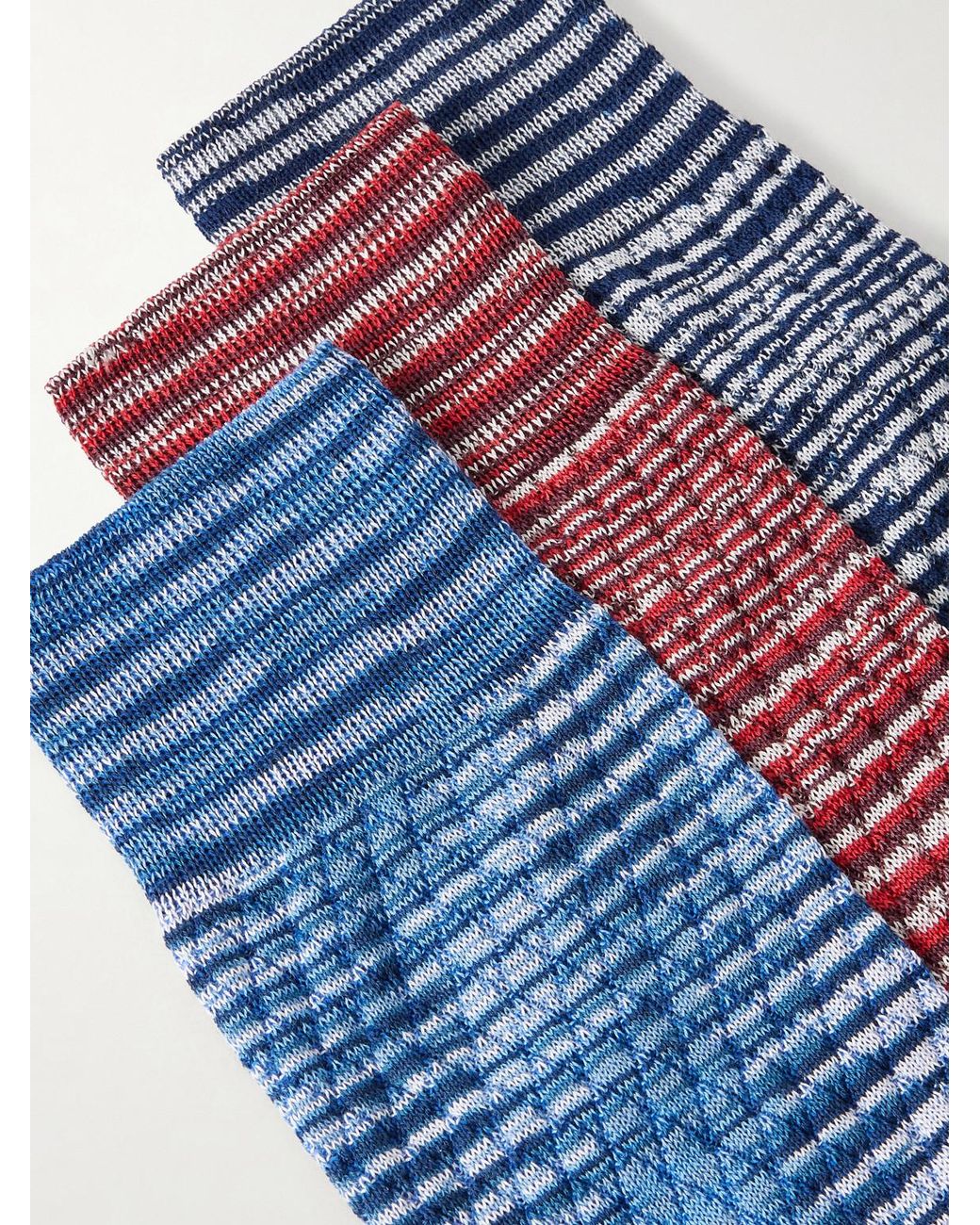 Missoni Blue Three-Pack Crochet-Knit Cotton-Blend Socks for men