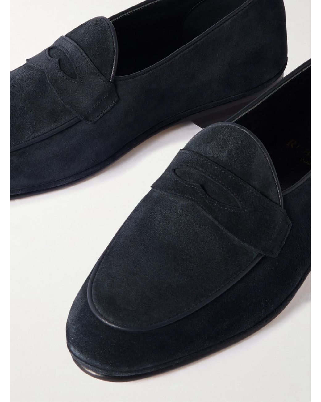 Rubinacci Blue Leather-Trimmed Suede Penny Loafers for men