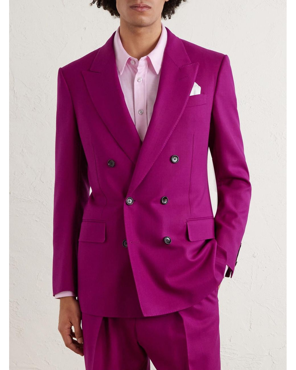 Tom Ford Pink Slim-fit Double-breasted Wool-twill Suit Jacket for men