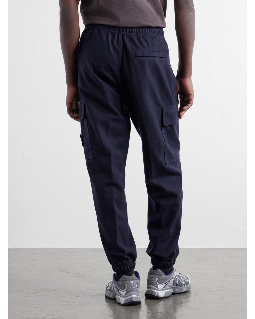 Stone Island Blue Garment-Dyed Wool-Blend Nylon Flannel-Tc Cargo Sweatpants for men