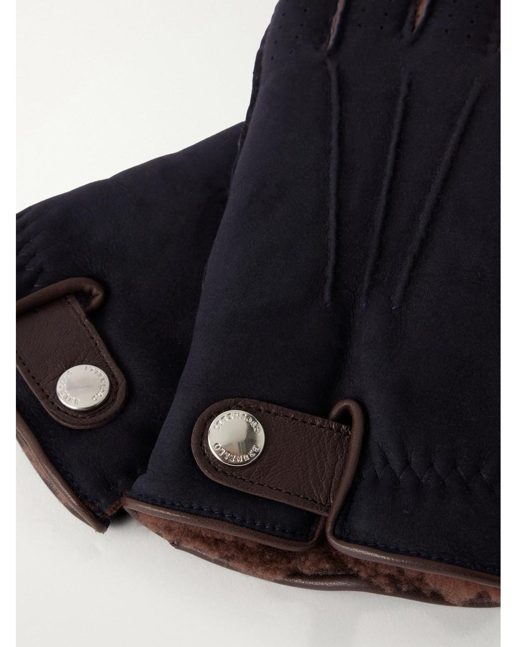 Brunello Cucinelli Blue Leather-Trimmed Suede Gloves for men