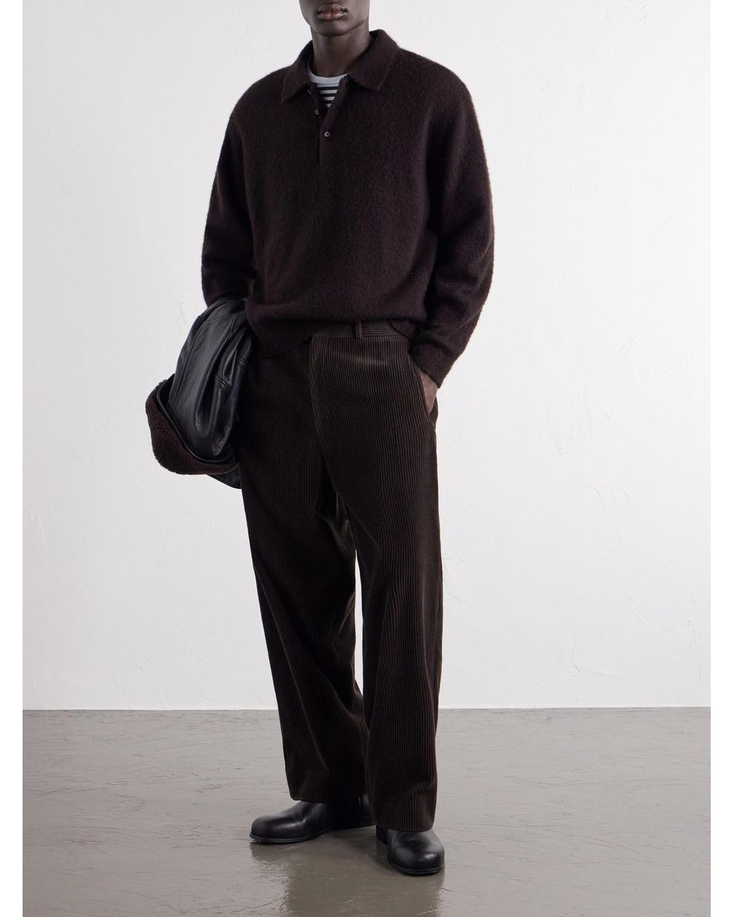 A.PRESSE Black Brushed Cashmere Polo Sweater for men