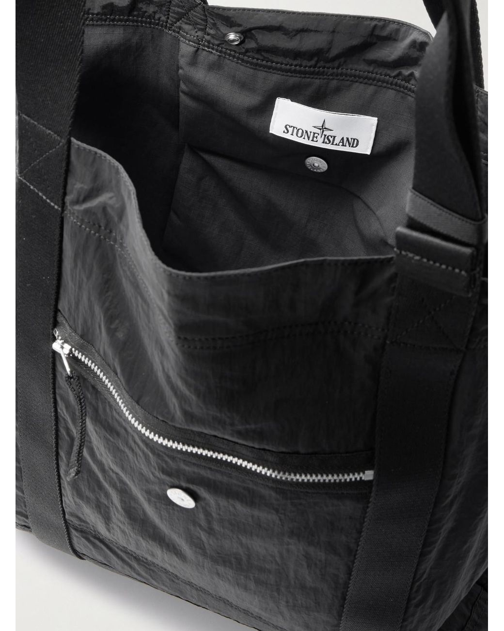 Stone Island Black Webbing-Trimmed Recycled-Shell Tote Bag for men