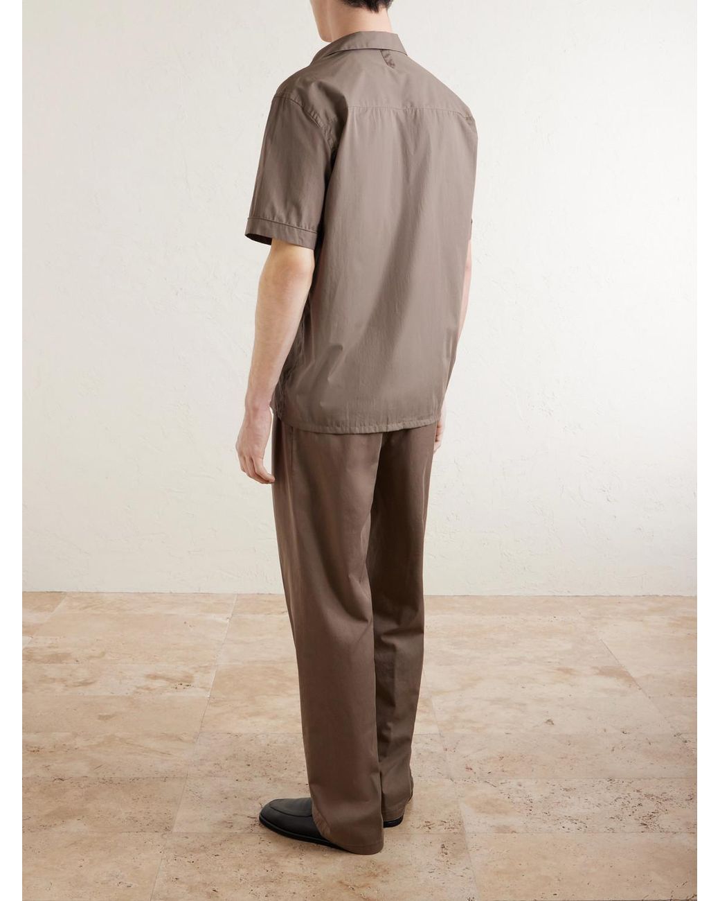 Canali Gray Camp-collar Cotton Shirt for men