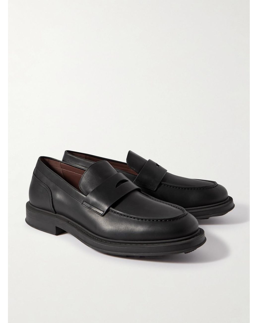 Loro Piana Black Travis Leather Penny Loafers for men