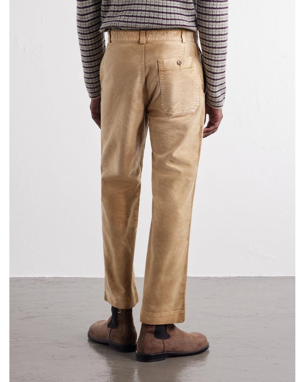 Auralee Natural Straight-Leg Garment-Dyed Cotton-Moleskin Trousers for men