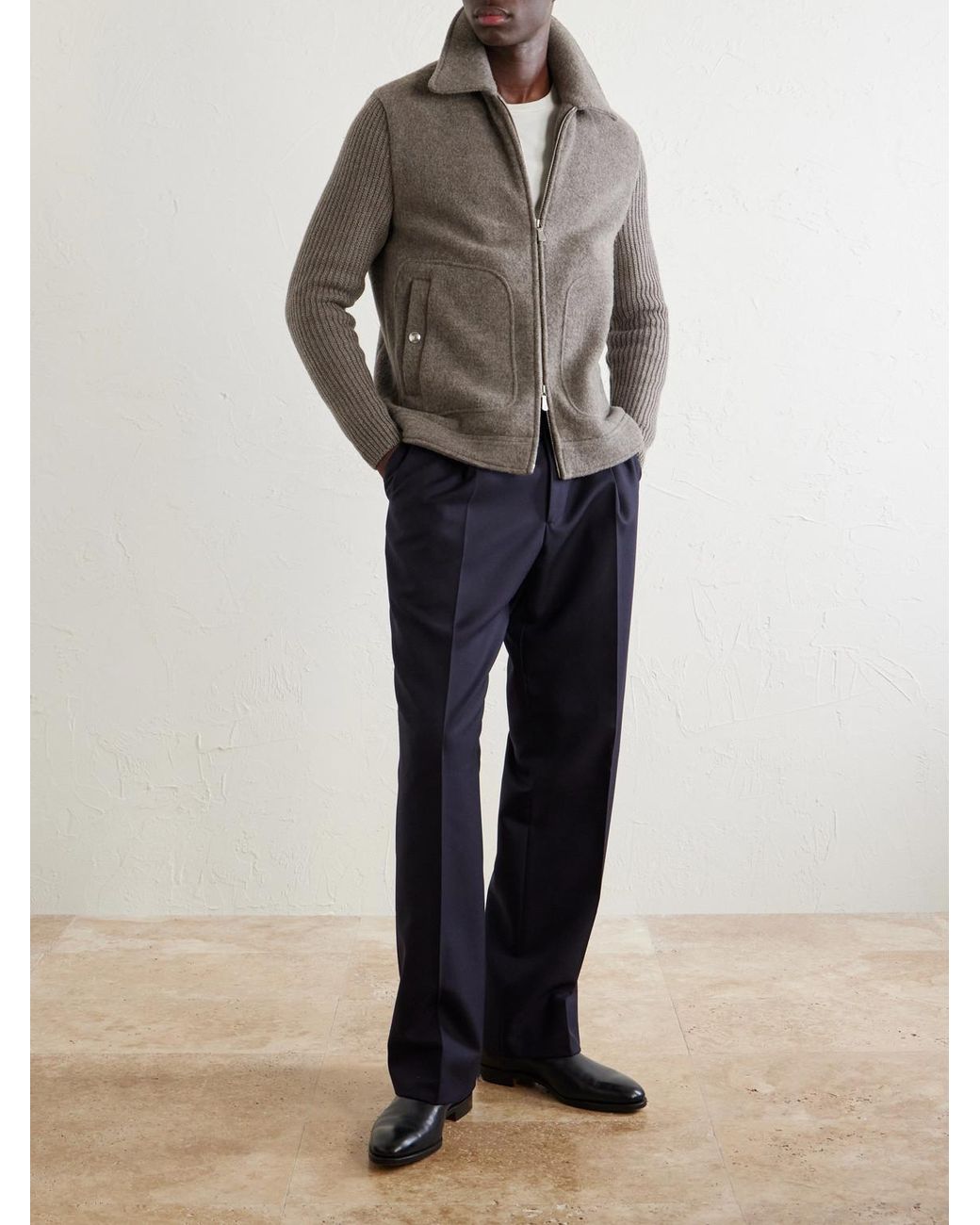 Eleventy Ribbed-trimmed and Felted Wool jacket in Gray für Herren