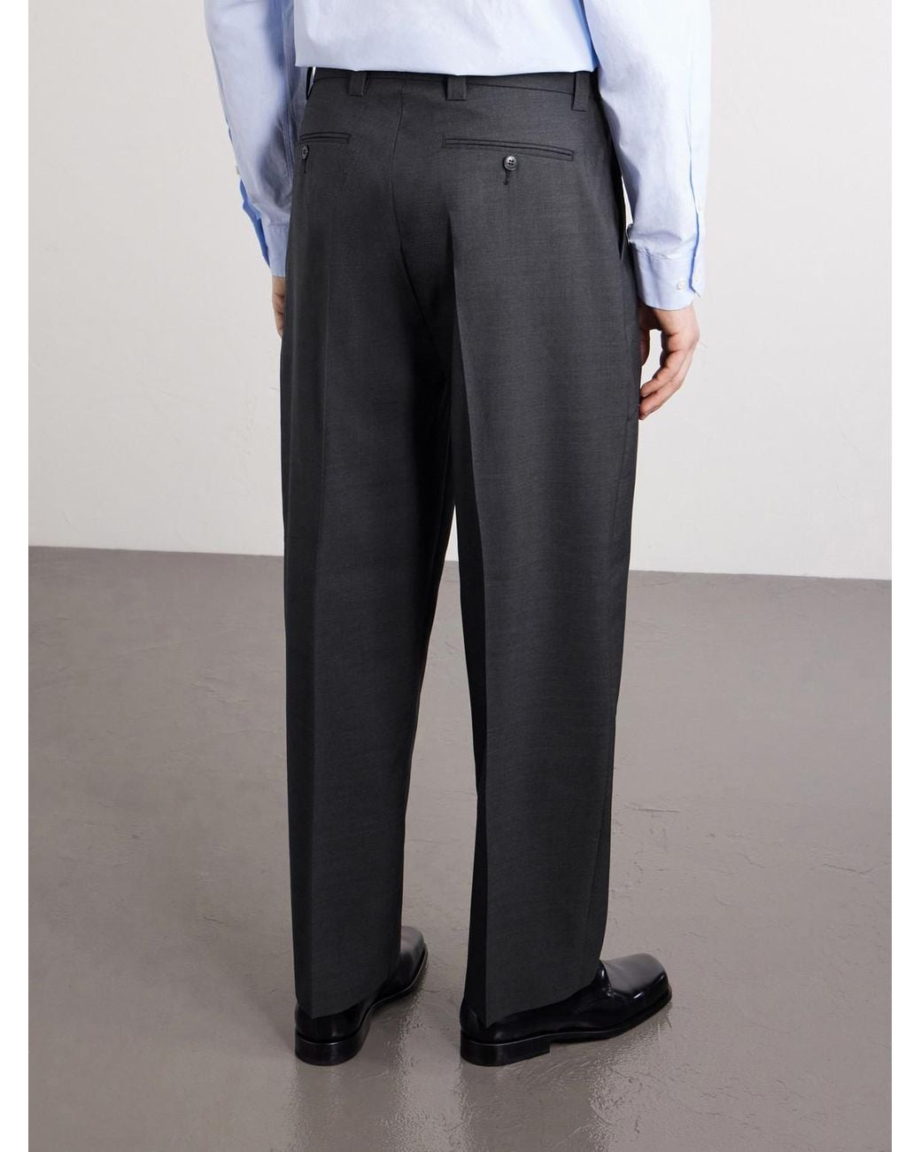 mfpen Blue Service Pleated Wool Trousers for men