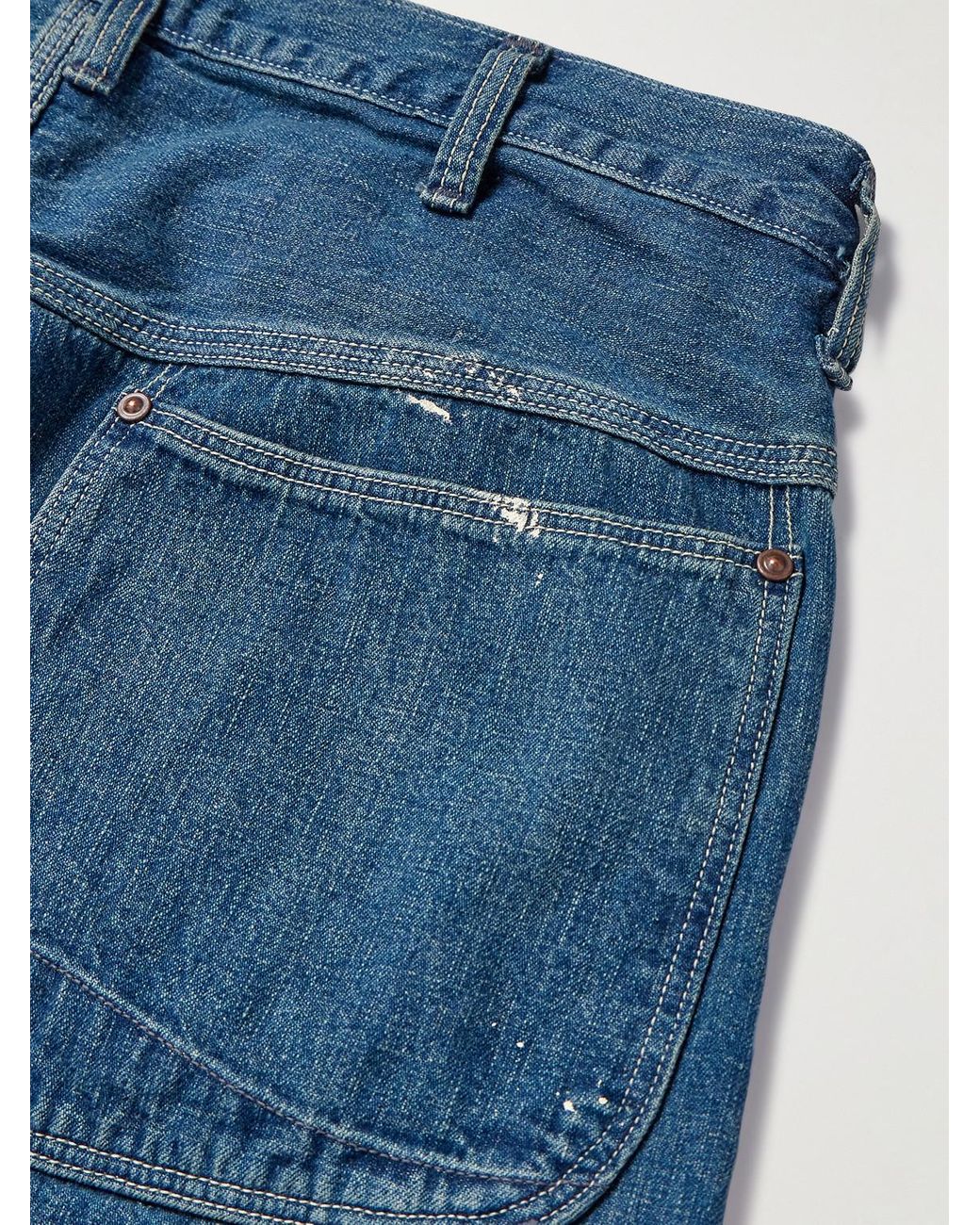 Orslow Blue Paint-Splattered Straight-Leg Selvedge Jeans for men