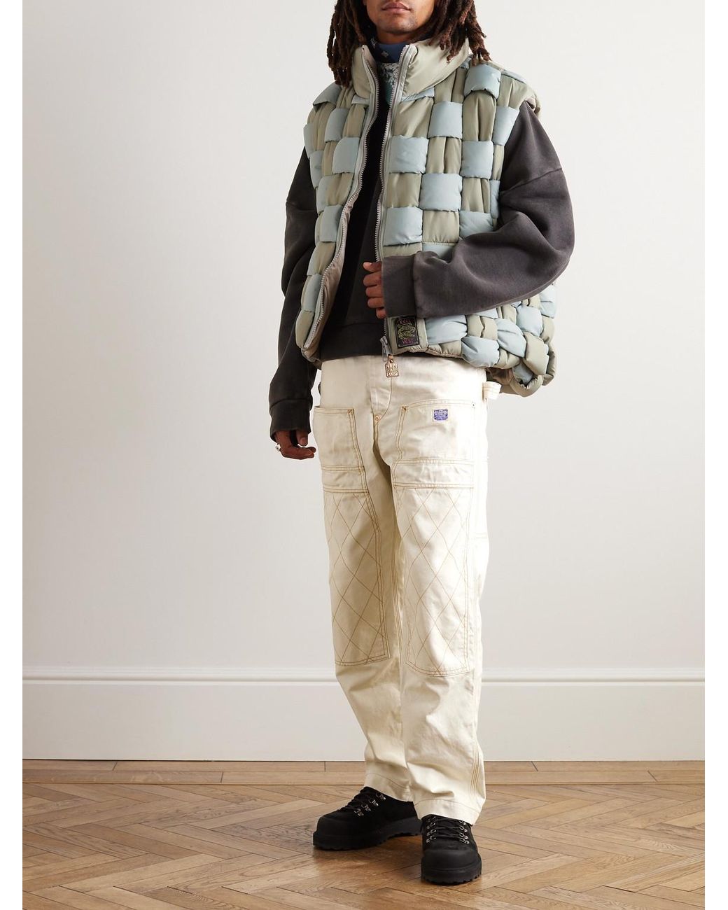 Kapital Natural Lumber Tapered Embroidered Cotton-Canvas Cargo Trousers for men