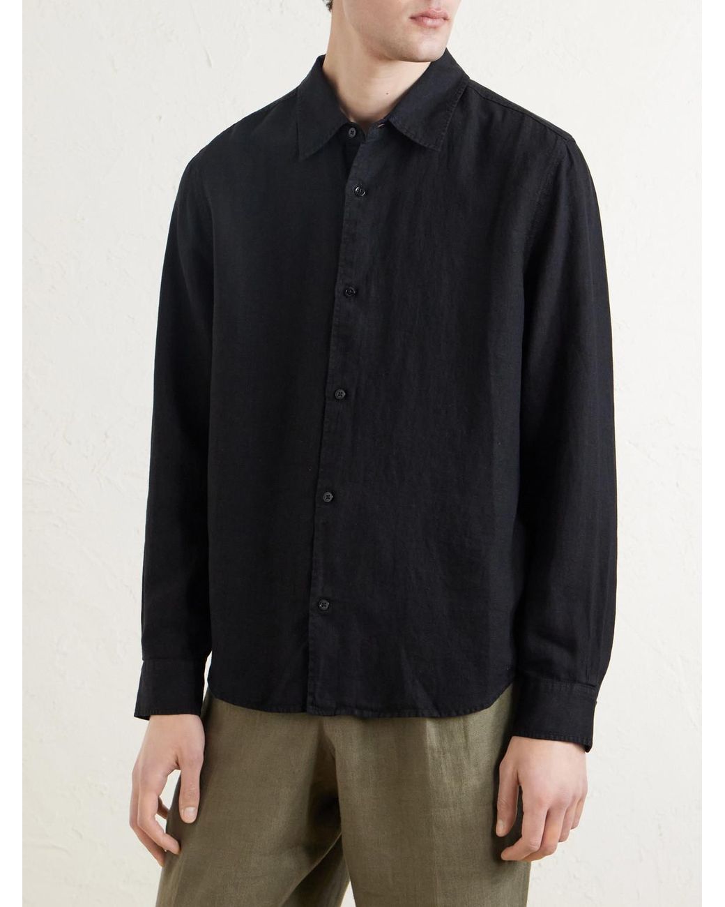 Garment-Dyed Linen Shirt di Mr P. in Black da Uomo