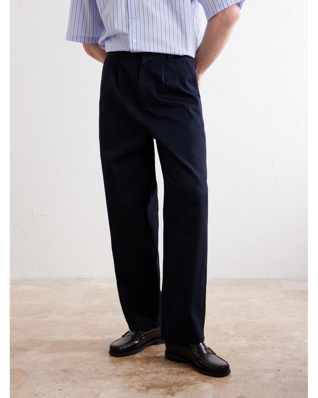 A.P.C. Blue Ricky Straight-Leg Pleated Organic Cotton Trousers for men