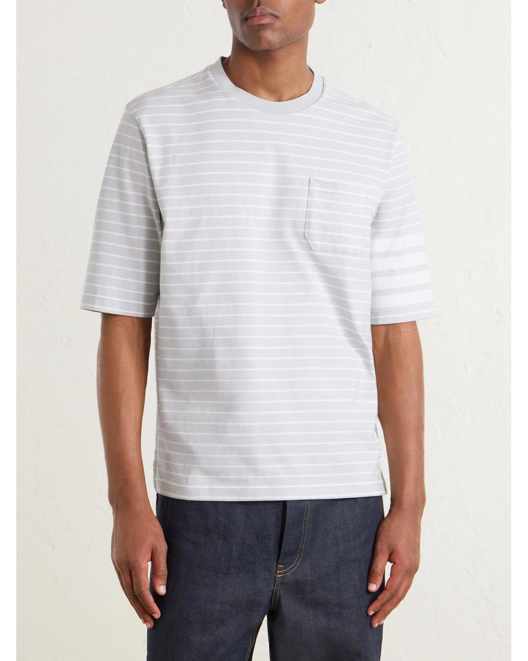 Thom Browne White Striped Cotton Jersey T-Shirt for men