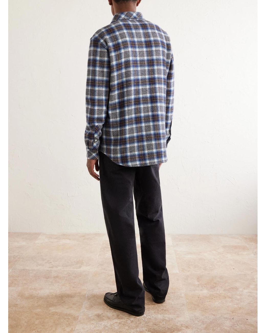 God's True Cashmere Blue Lightning Checked Cashmere Shirt for men