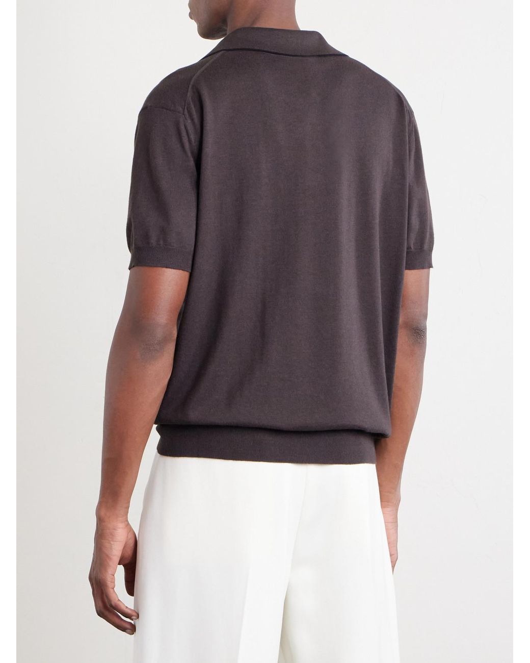 Tom Ford Brown Sea Island Cotton And Silk-blend Polo Shirt for men
