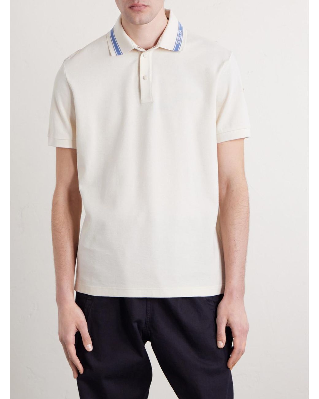 Moncler White Logo-Appliquéd Honeycomb-Knit Cotton Polo Shirt for men