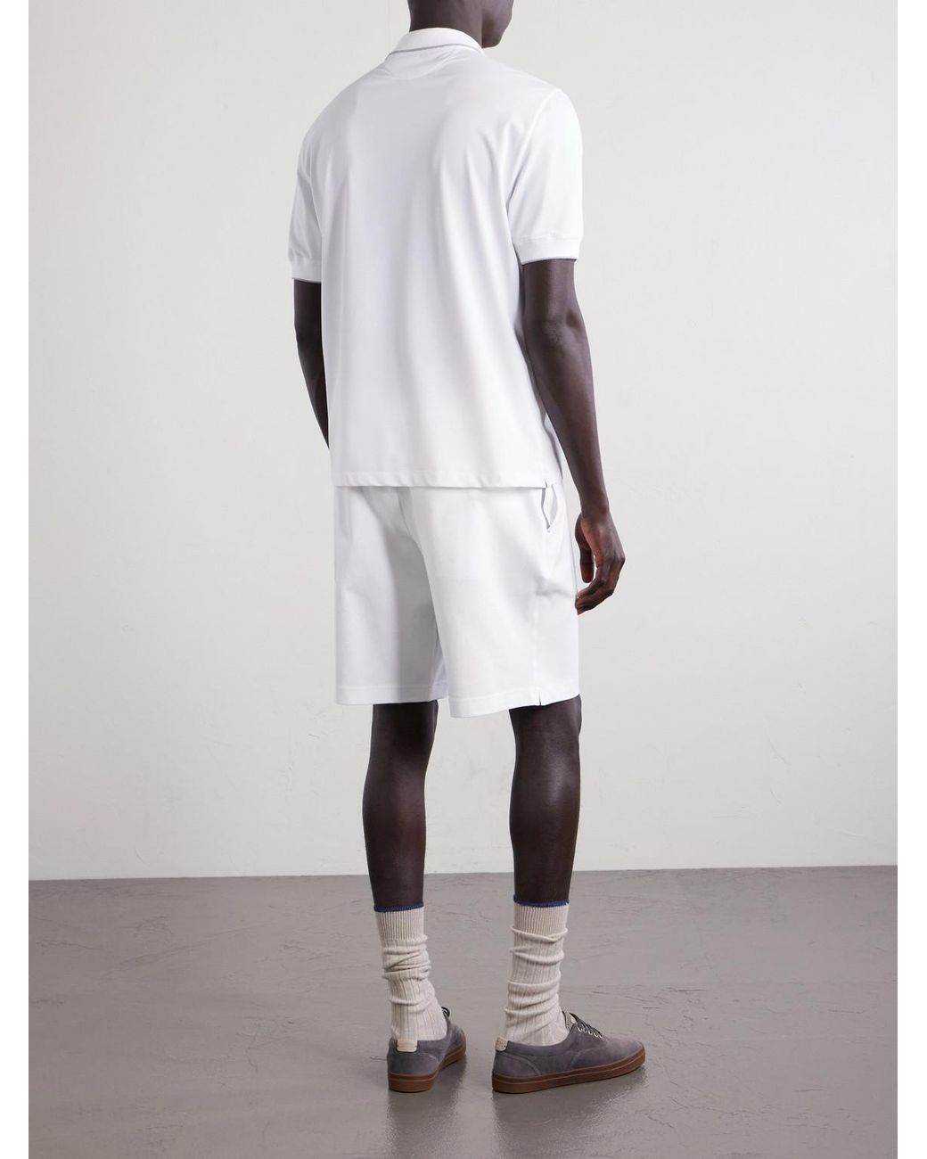 Brunello Cucinelli White Logo-Appliquéd Jersey Polo Shirt for men