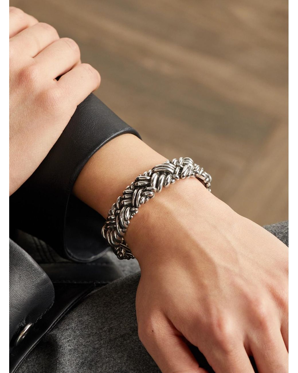 Bottega Veneta Metallic Engraved Sterling Cuff for men